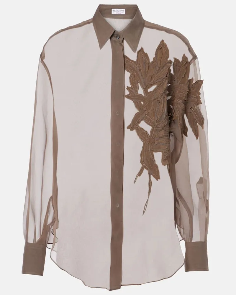 Brunello Cucinelli Camicia Herbarium in seta Marrone