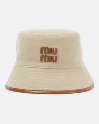 Miu Miu Cappello da pescatore in canvas con logo Beige