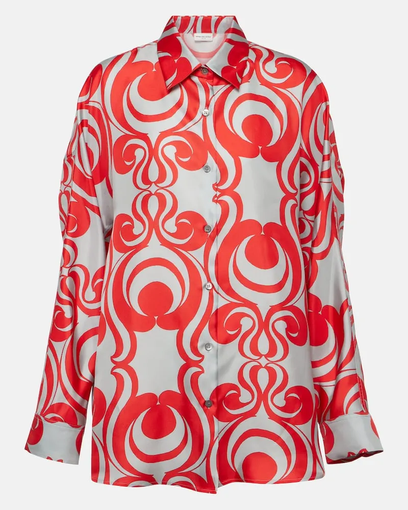 Dries van Noten Camicia in twill di seta con stampa Grigio