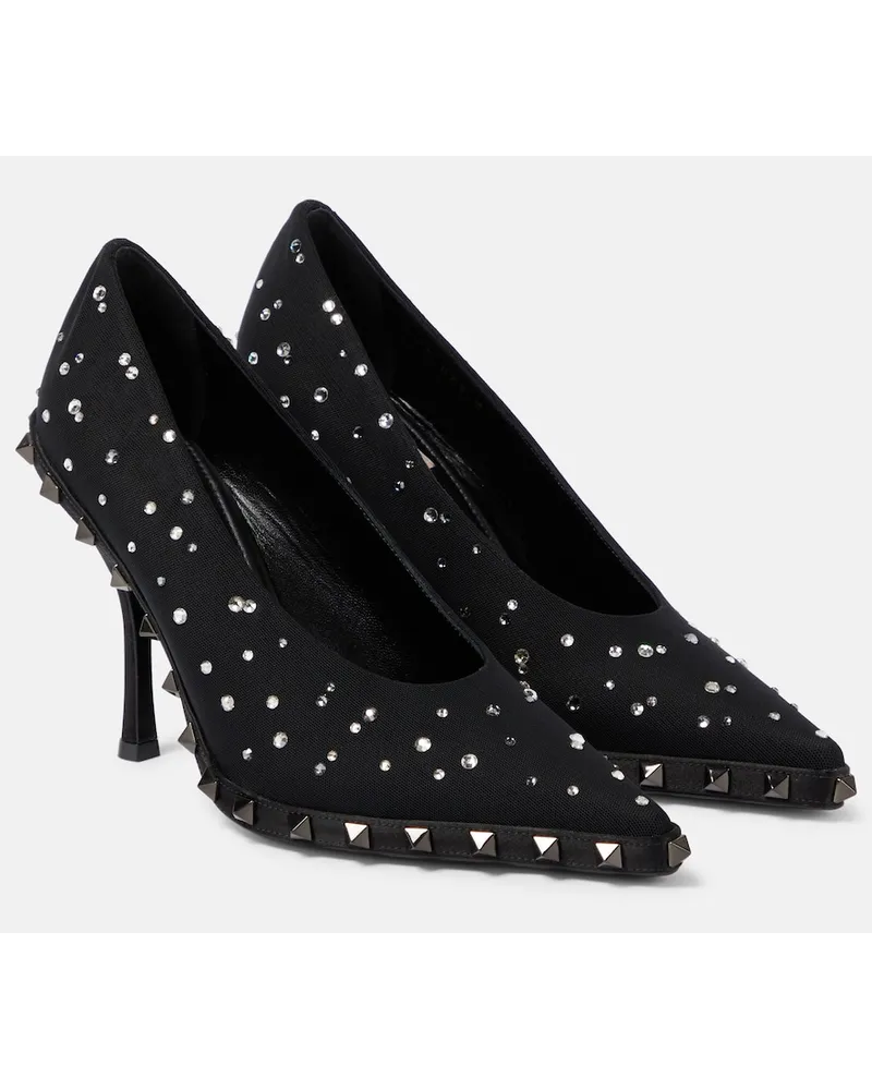 Valentino Garavani Pumps Rockstud in mesh con cristalli Nero
