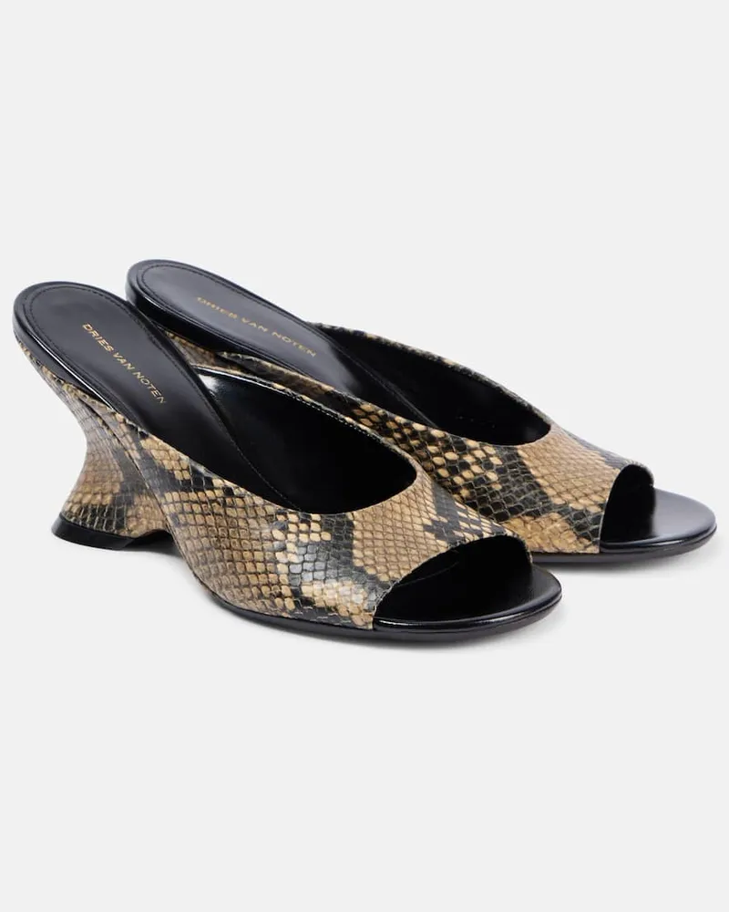 Dries van Noten Mules in pelle stampata Beige
