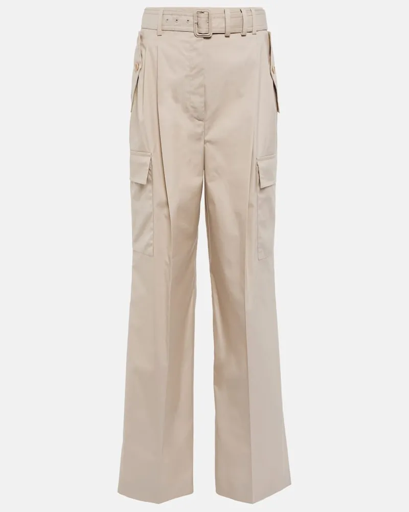Prada Pantaloni cargo in misto cotone a vita alta Beige