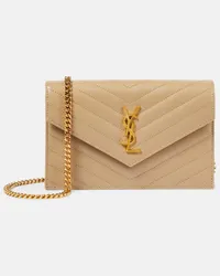 Saint Laurent Clutch Envelope Cassandre in pelle con tracolla Beige