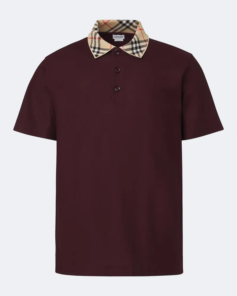 Burberry Polo Burberry Check in piqué di cotone Borgogna