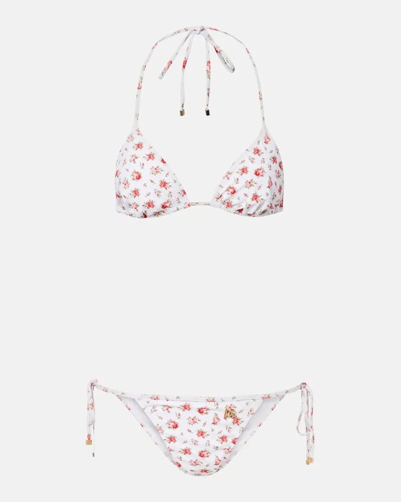 Dolce & Gabbana Bikini a triangolo con stampa floreale Bianco