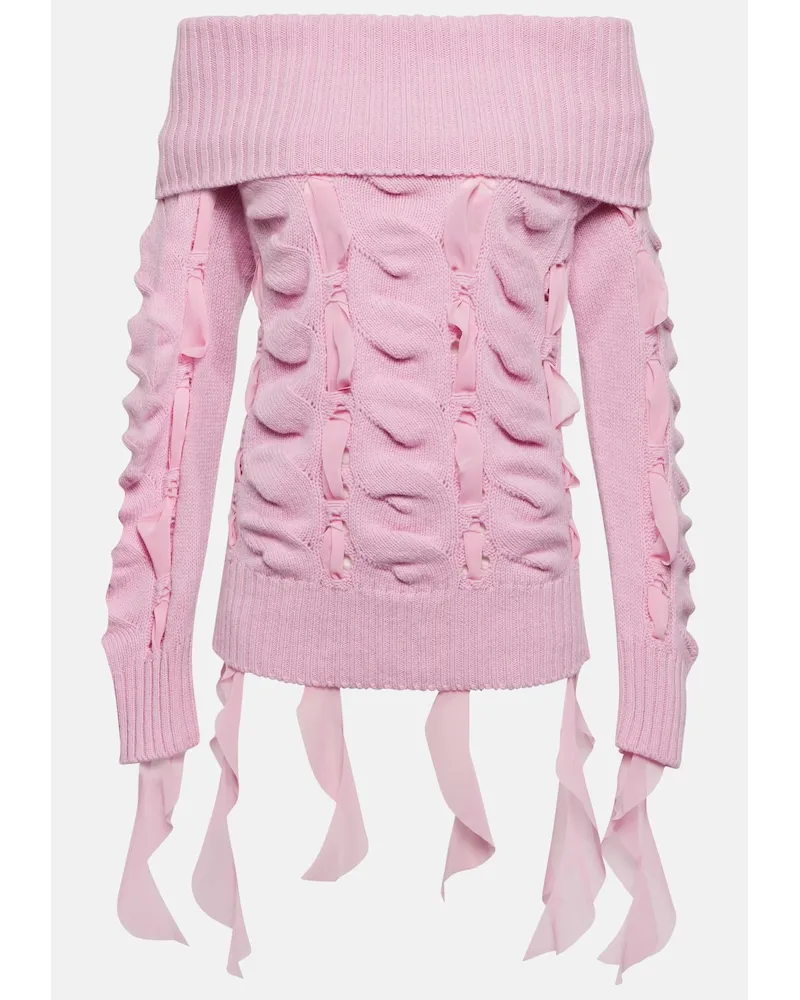 Blumarine Pullover in lana con scollo bardot Rosa