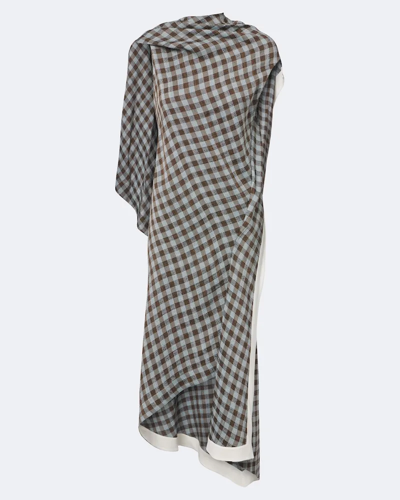 Loewe Abito midi asimmetrico in crêpe a quadri Blu