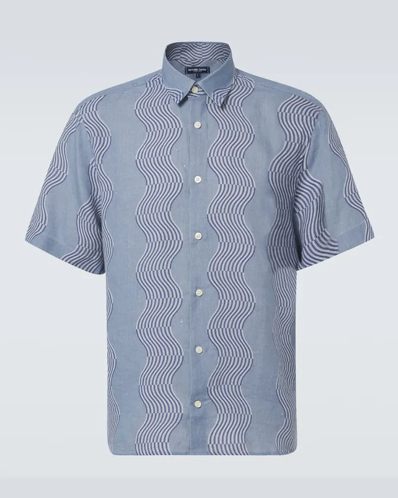 Frescobol Carioca Camicia Castro in lino con stampa Blu