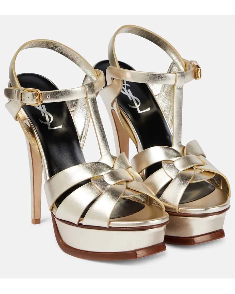 Saint Laurent Sandali Tribute 105 in pelle con plateau Metallizzato