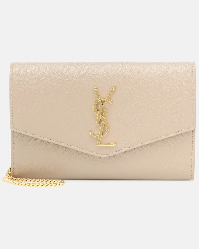 Saint Laurent Portafoglio Uptown in pelle con tracolla Beige