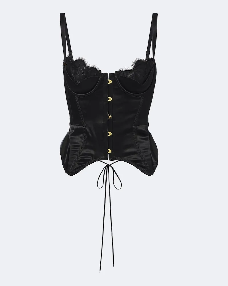 Maria Lucia Hohan Top bustier Samya in raso con pizzo Nero