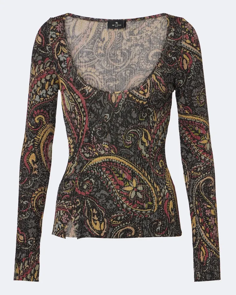 Etro Top in maglia a coste con stampa paisley Multicolore