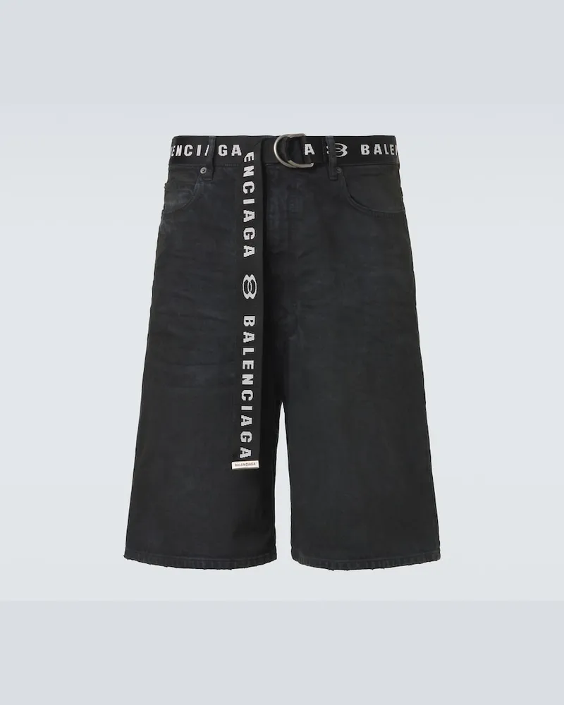 Balenciaga Bermuda Unity di jeans con cintura Nero
