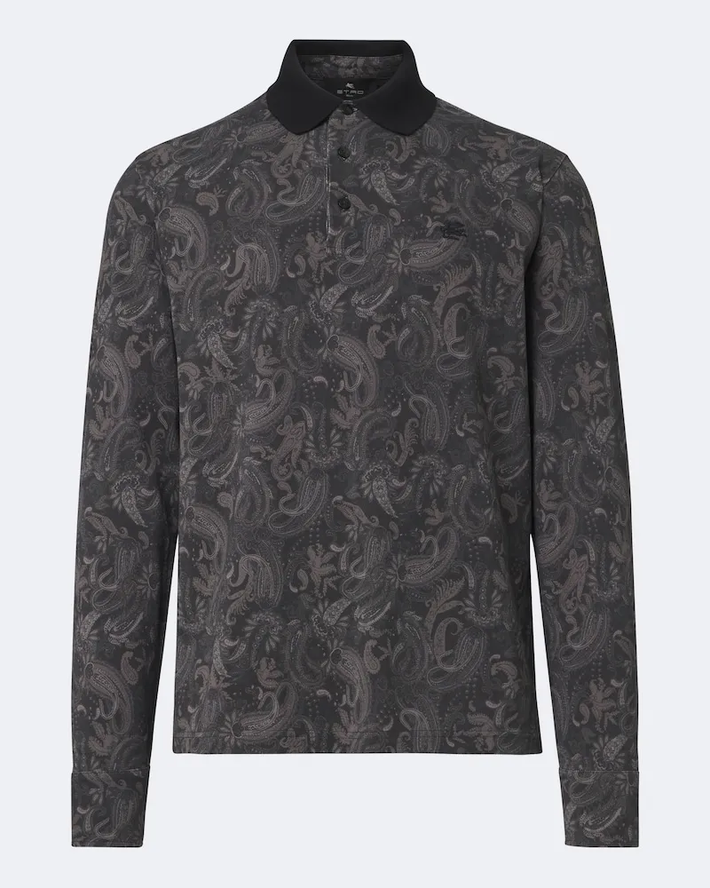 Etro Polo in piqué di cotone con stampa Nero