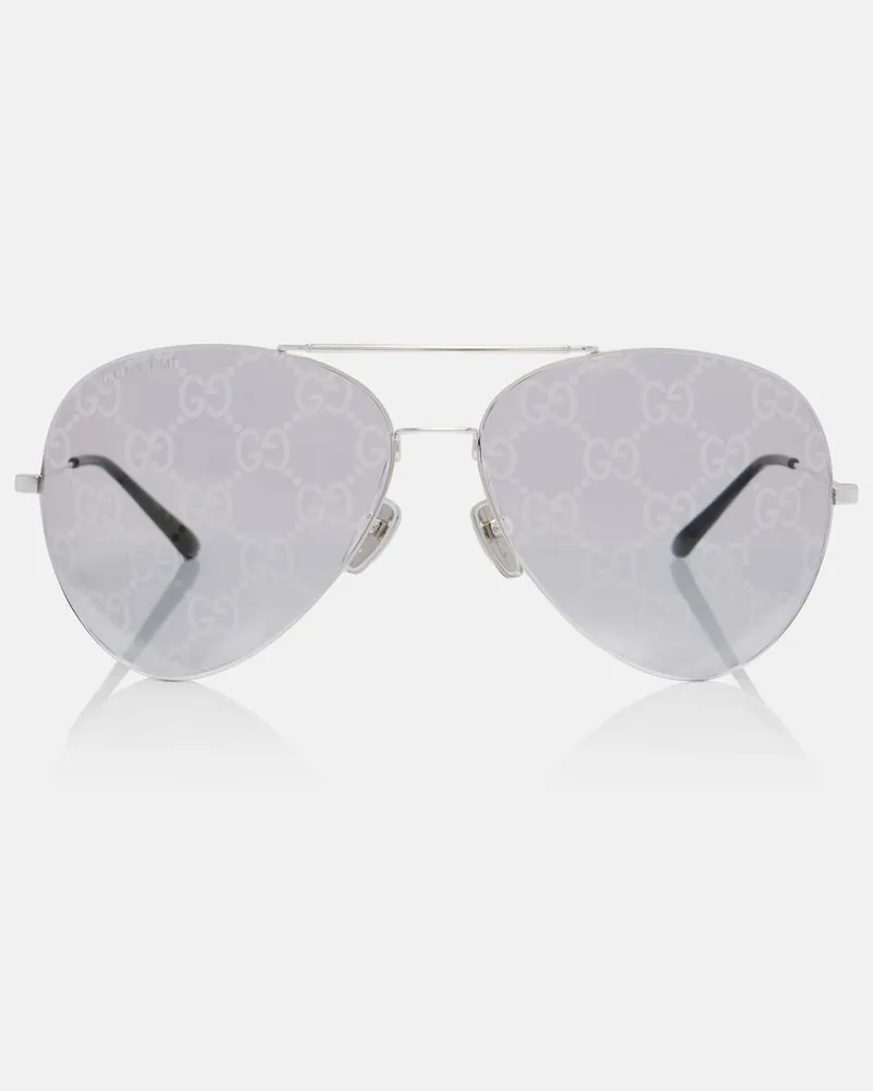 Gucci Occhiali da sole aviator Guccissima GG Argento