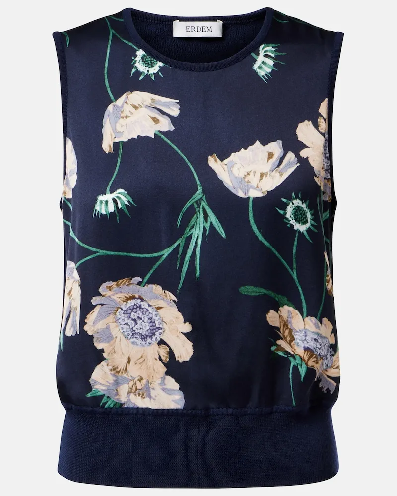 Erdem Gilet in lana floreale Blu