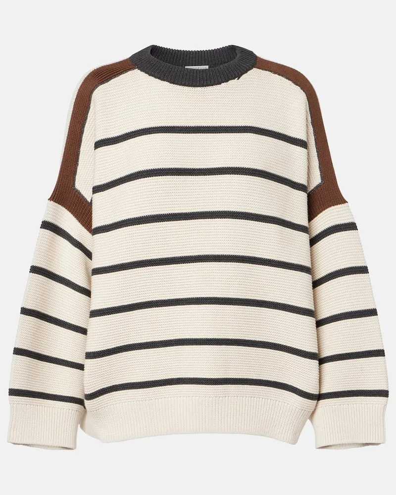 Brunello Cucinelli Pullover in cotone a righe Multicolore