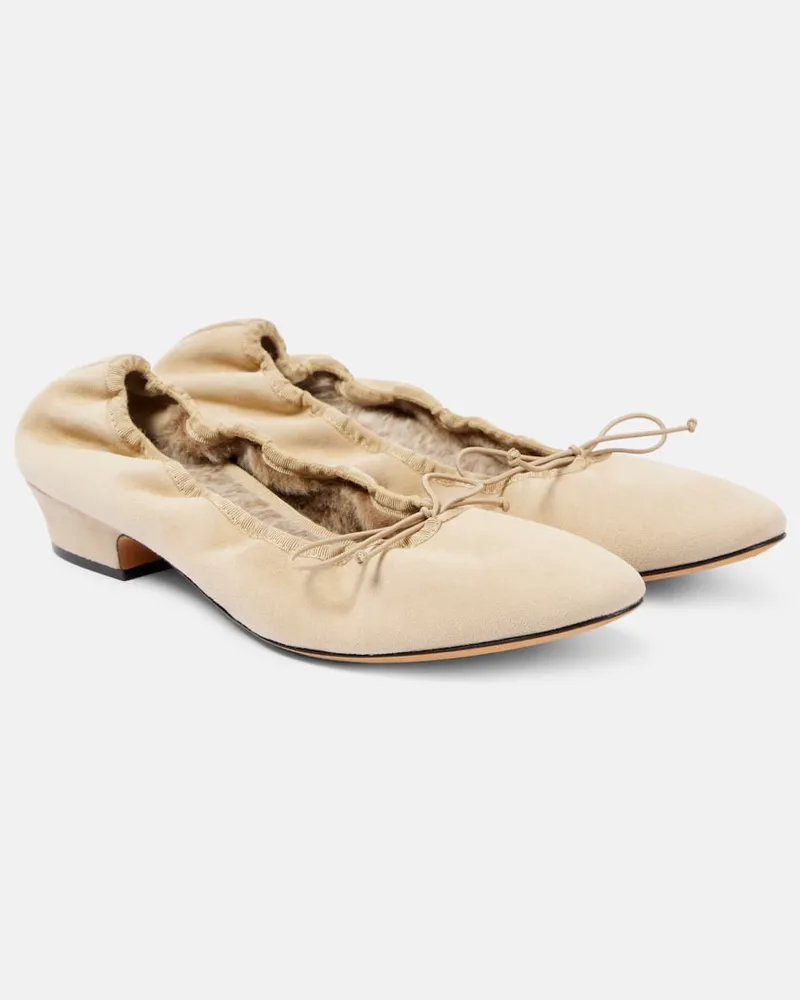 The Row Ballerine Awar in suede con shearling Beige