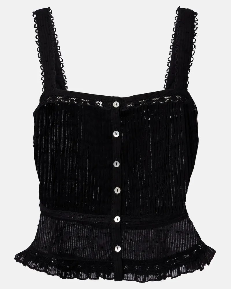 Poupette St Barth Top Berry in cotone con pizzo Nero