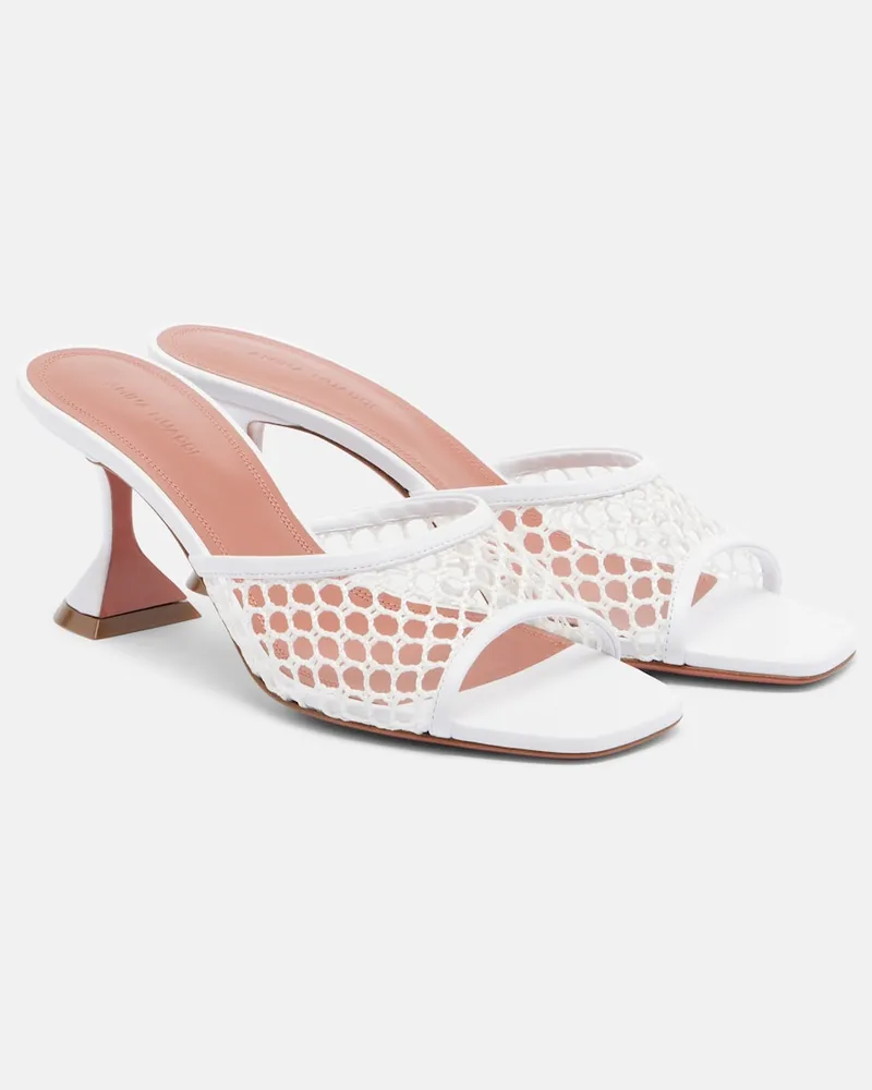 Amina Muaddi Mules Lupita in mesh con pelle Bianco