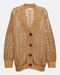 Brunello Cucinelli Cardigan in crochet di misto cotone Beige