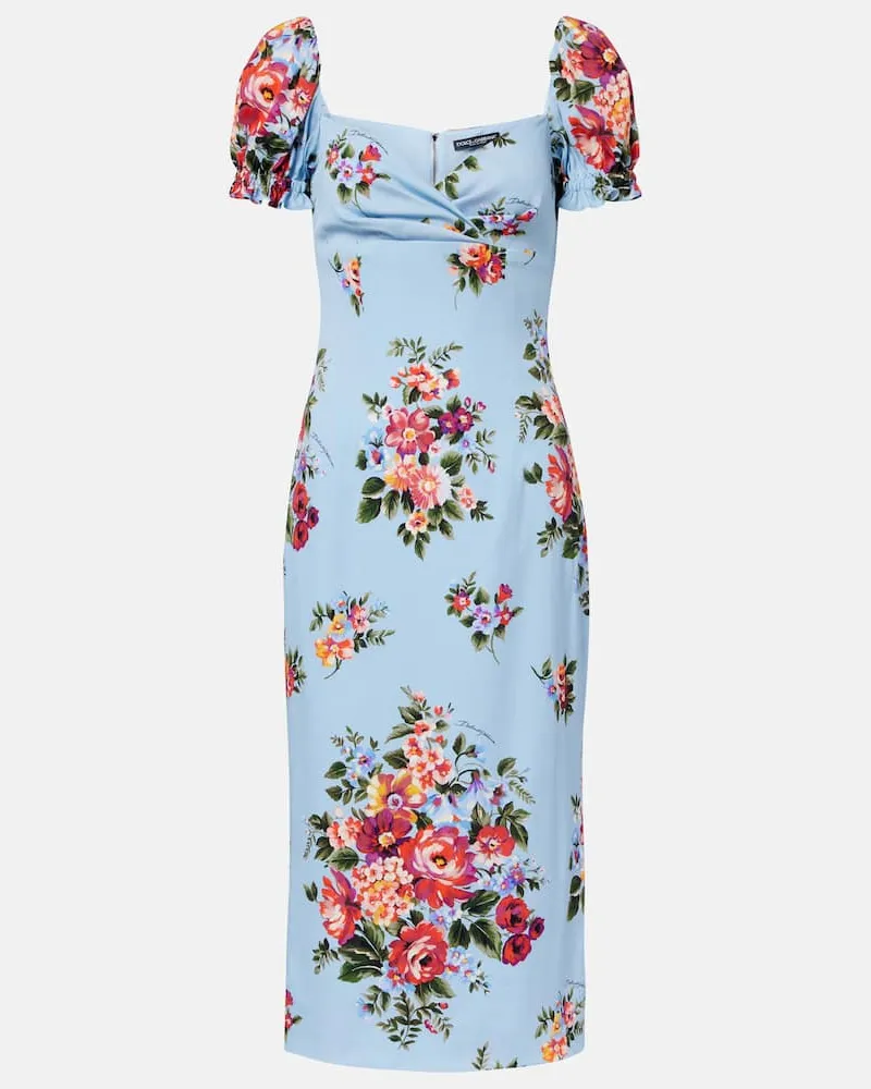 Dolce & Gabbana Abito midi in misto seta con stampa floreale Multicolore