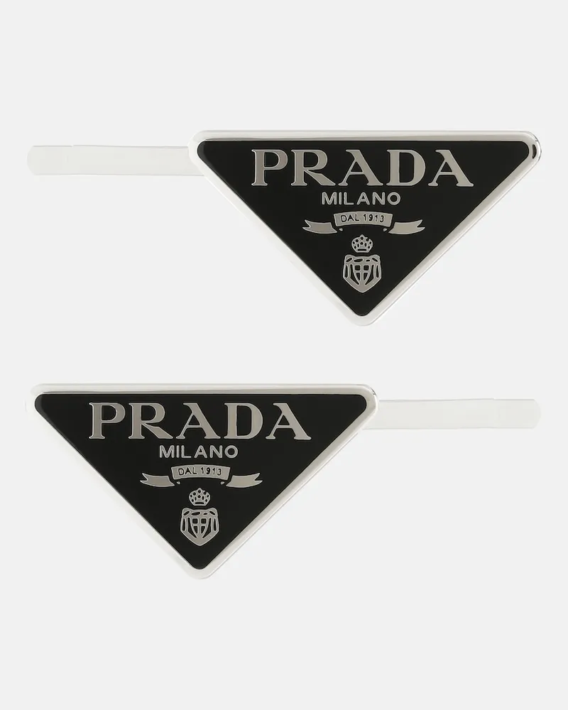 Prada Set di 2 fermacapelli con logo Nero