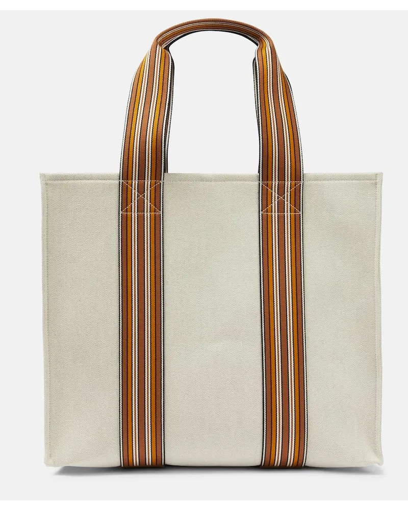 Loro Piana Borsa The Suitcase Stripe Medium in canvas Bianco