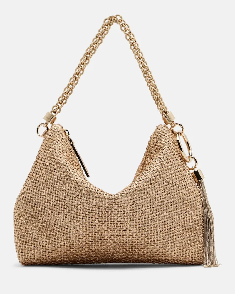 Jimmy Choo Borsa a spalla Callie Medium in rafia Oro