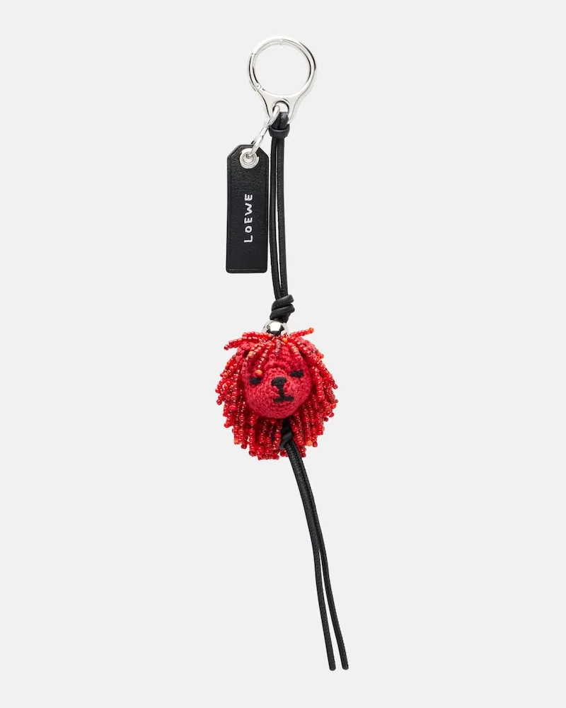 Loewe Charm per borsa Lion in crochet con perline Rosso
