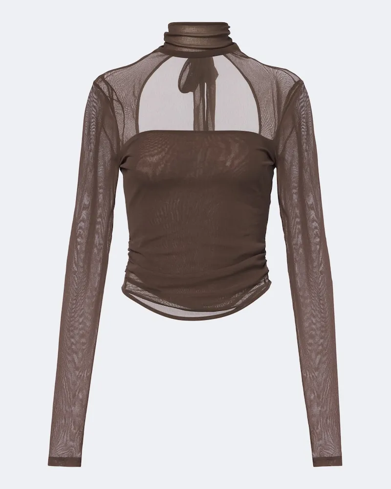 Christophe Lemaire Top in jersey di cotone a collo alto Marrone