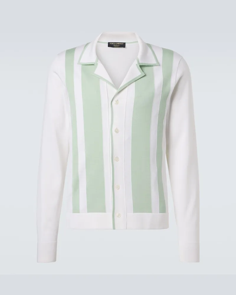 Dolce & Gabbana Camicia in lana e seta a righe Bianco