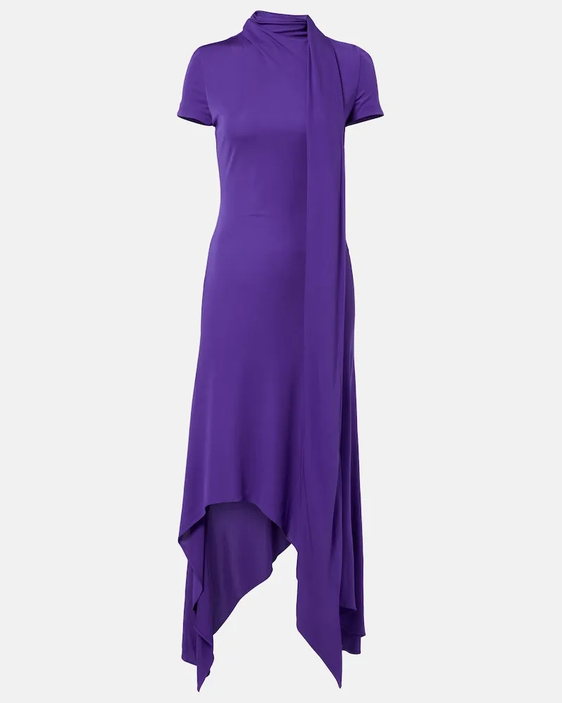 Acne Studios Abito midi in jersey asimmetrico con sciarpa Viola