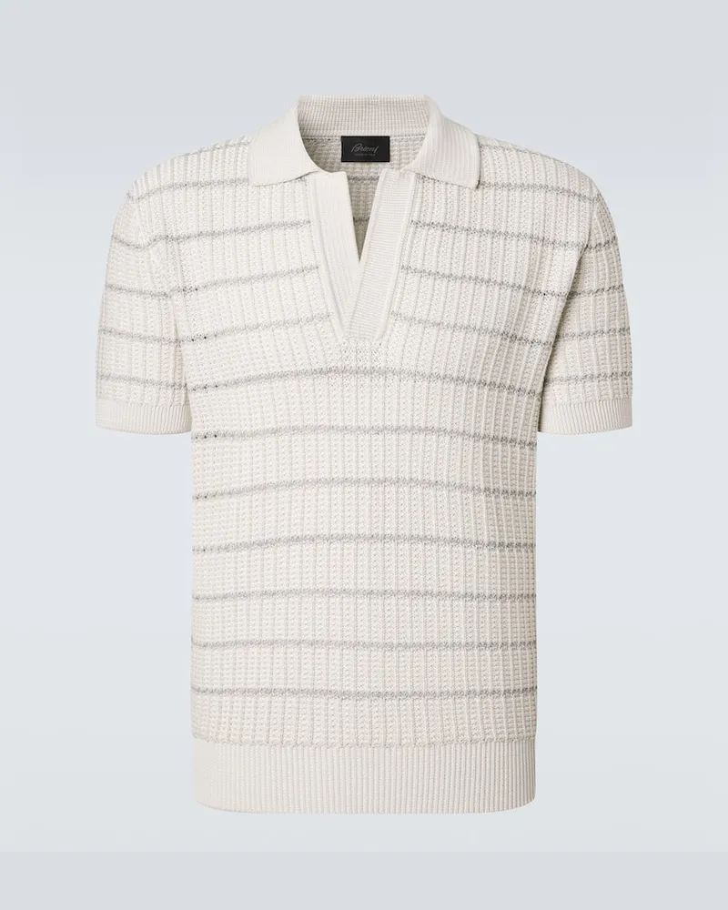 Brioni Polo in cotone e lino con ricamo Bianco