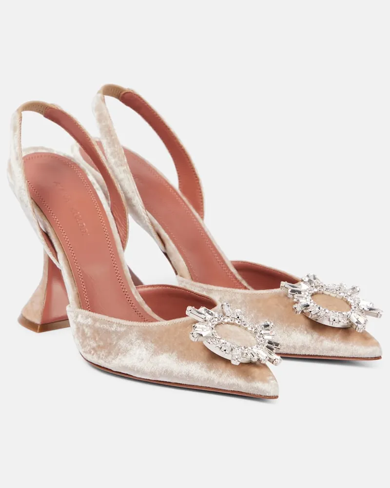 Amina Muaddi Pumps slingback Begum 95 in velluto con cristalli Neutro