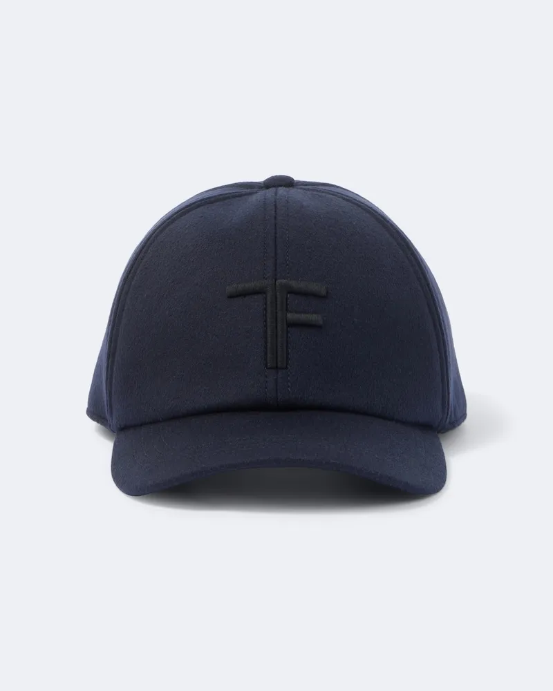 Tom Ford Cappello da baseball in cashmere con logo Blu