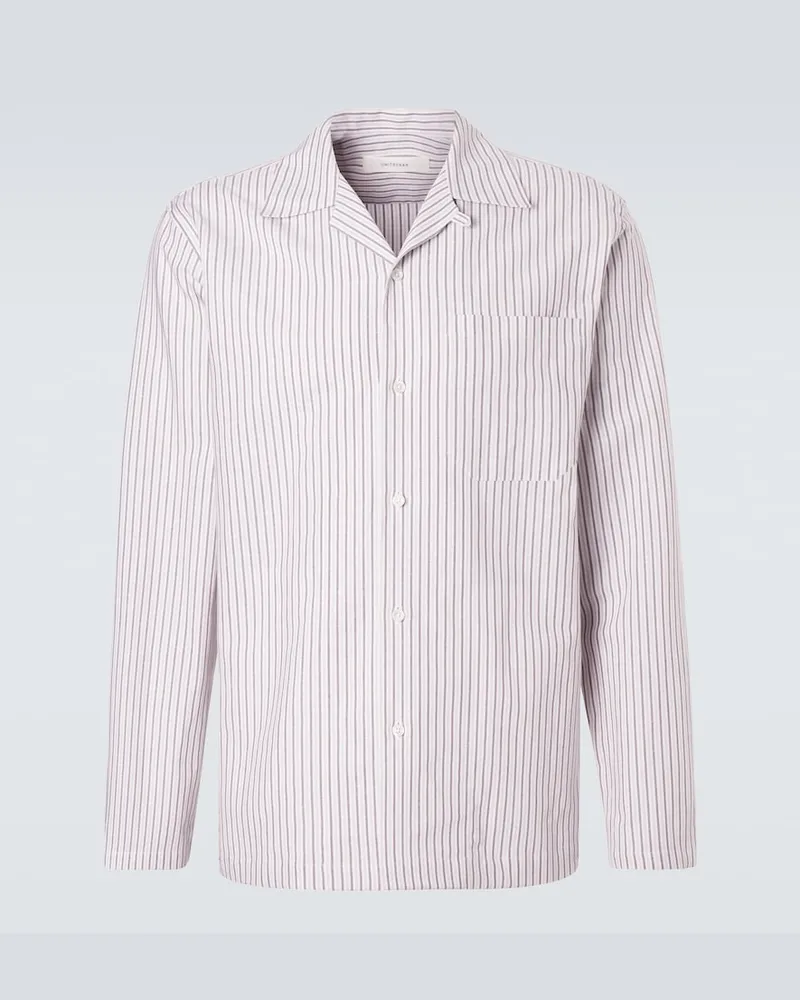 Umit Benan Camicia Havana in lino e cotone a righe Marrone
