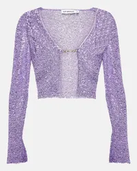 Self-Portrait Cardigan cropped con paillettes Viola