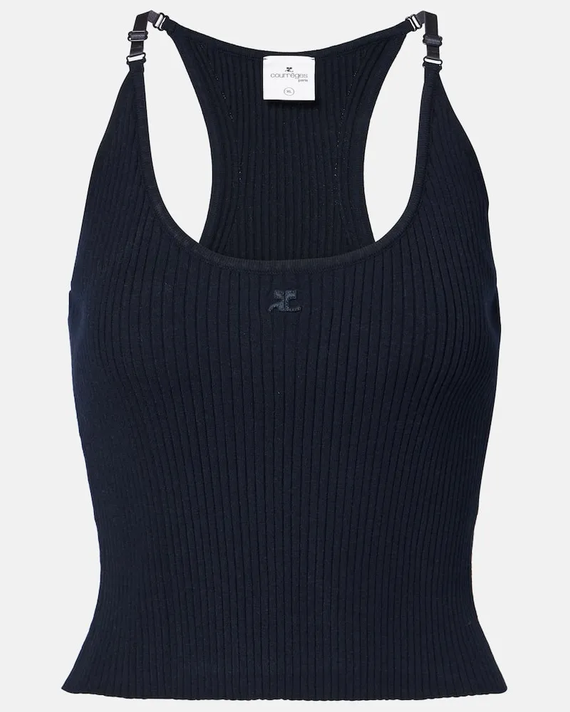 Courrèges CourrÃ¨ges Top in maglia a coste con logo Blu