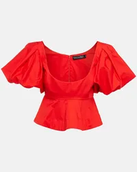 Oscar de la Renta Top cropped in popeline di cotone Rosso