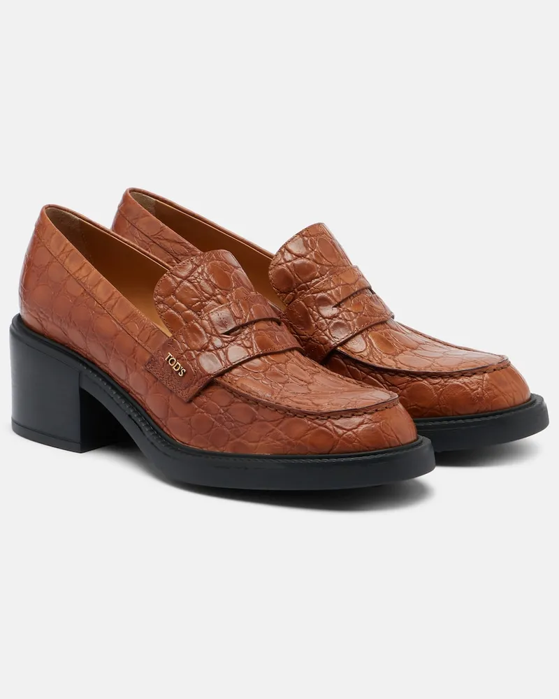TOD'S Pumps mocassino in pelle stampa coccodrillo Marrone