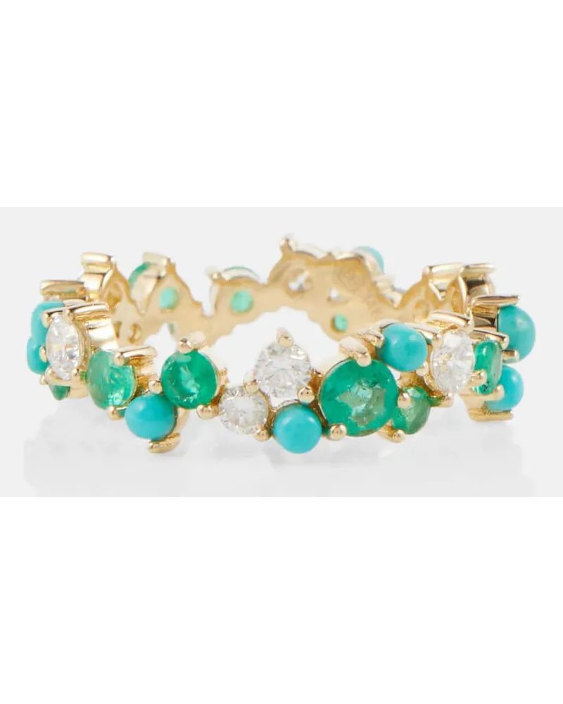 Sydney Evan Anello in oro 14kt con diamanti e smeraldi Multicolore