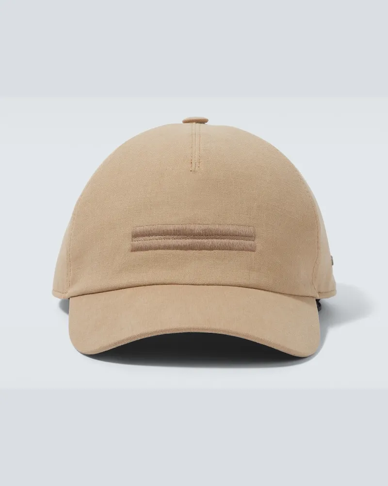 Ermenegildo Zegna Cappello da baseball in lino Marrone