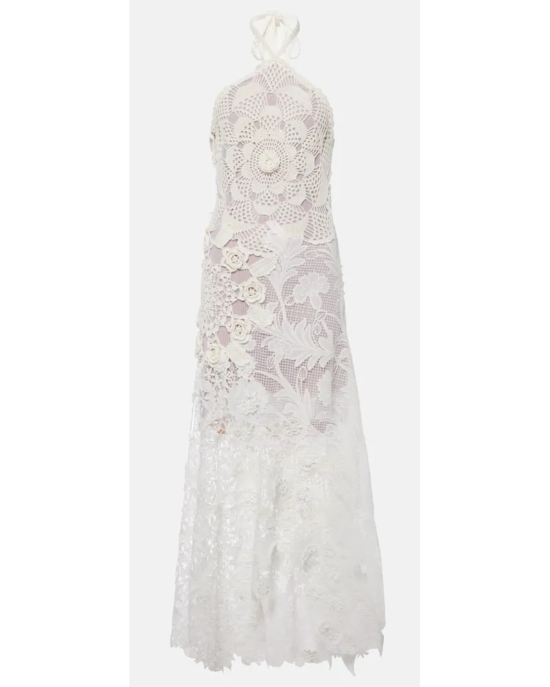 Oscar de la Renta Abito lungo in crochet di pizzo guipure Bianco