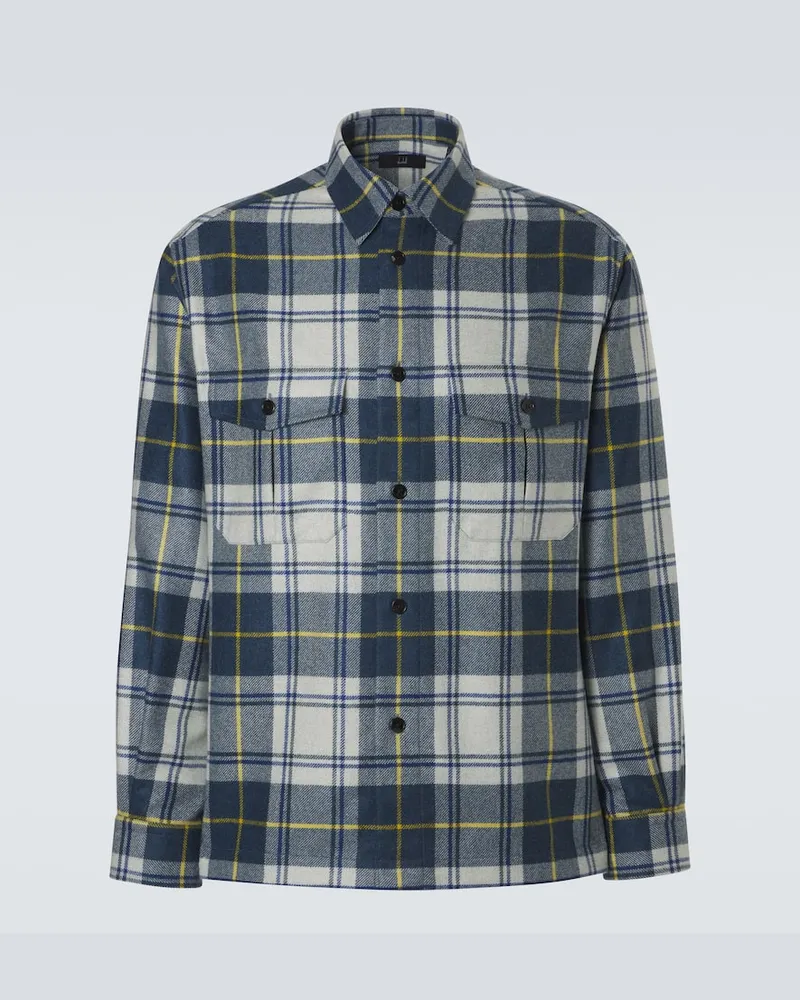Dunhill Giacca camicia in cashmere a quadri Blu