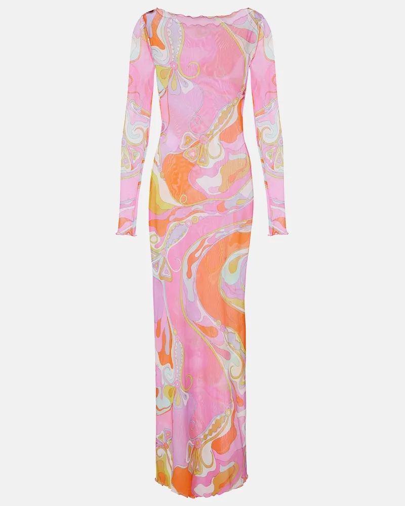 Emilio Pucci Abito lungo Orchidee in tulle Multicolore