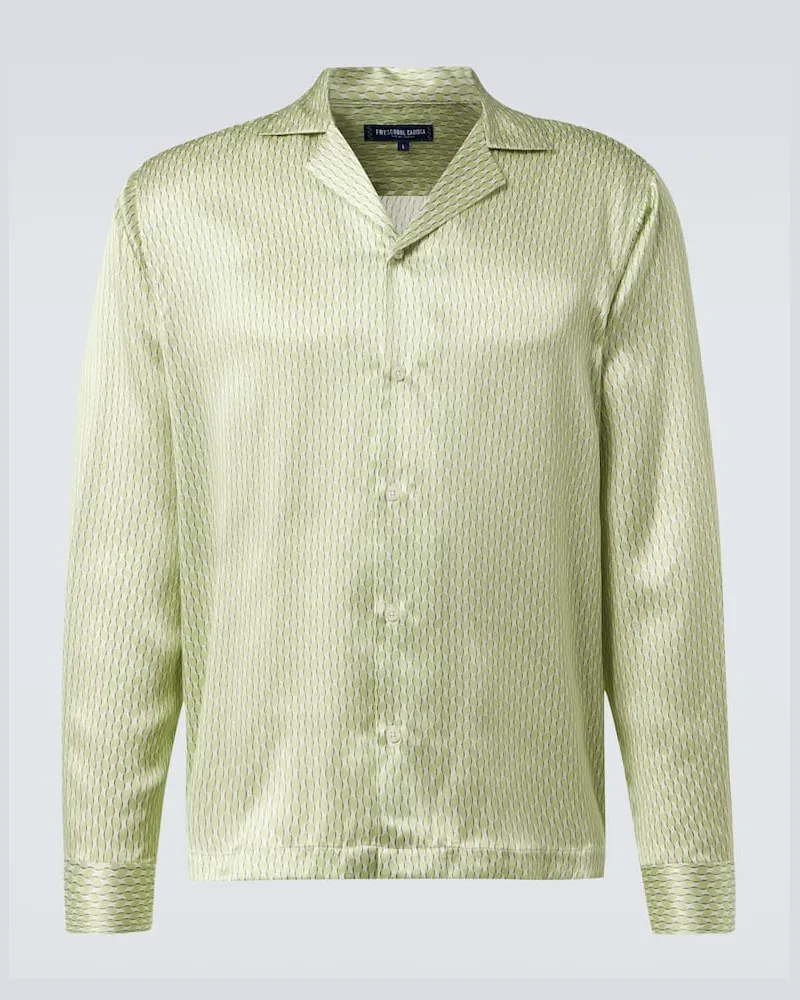 Frescobol Carioca Camicia Safra in seta con stampa Verde