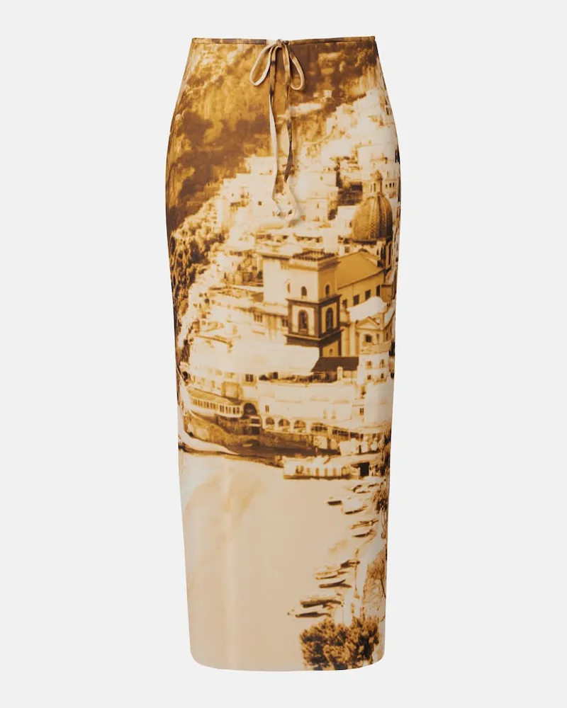 STAUD Gonna midi Porta in mesh con stampa Giallo