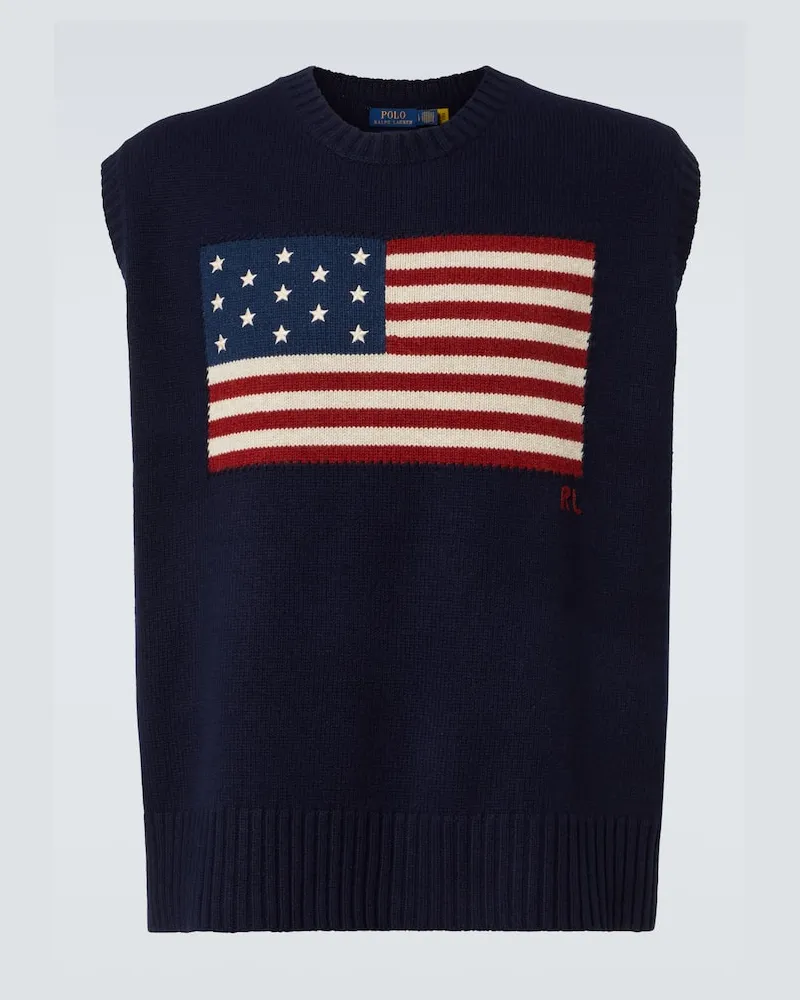 Ralph Lauren Gilet in lana e cotone Blu
