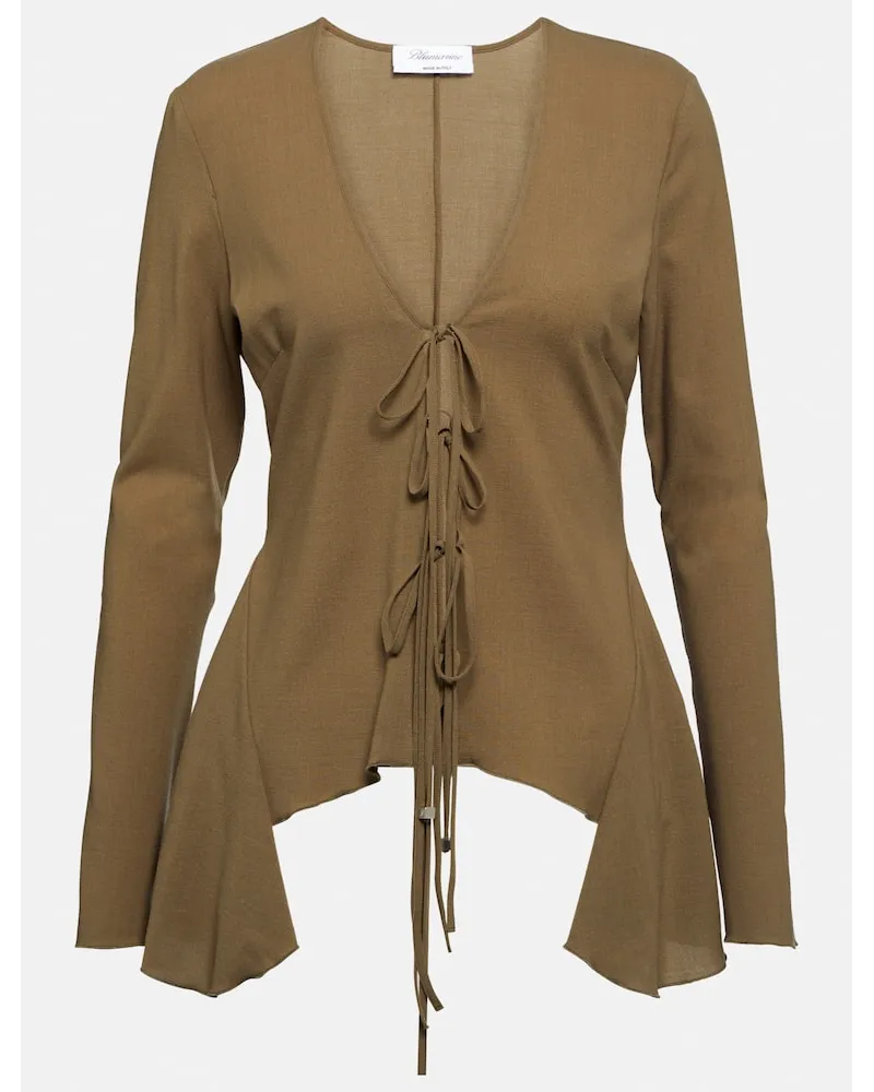 Blumarine Blusa in misto lana con volant Verde